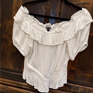 Express White Ruffled Off-Shoulder Blouse